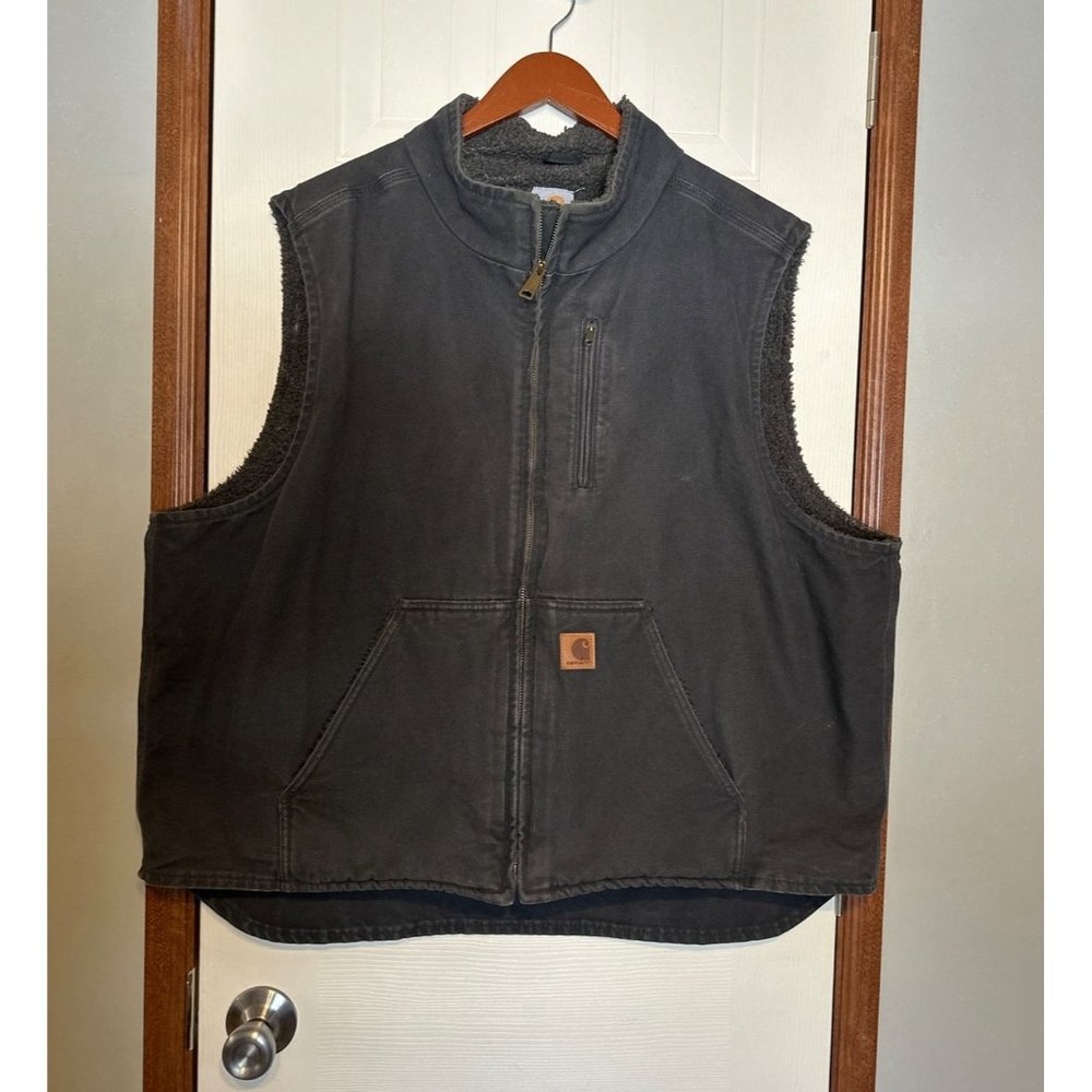 CARHARTT LOOSE FIT WASHED DUCK SHERPA-LINED MOCK-NECK VEST SIZE 2XL